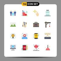 Pack of 16 Modern Flat Colors Signs and Symbols for Web Print Media such as home ware appliances gesture food dinner Editable Pack of Creative Vector Design Elements