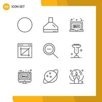 Set of 9 Modern UI Icons Symbols Signs for bowl out click website image crop Editable Vector Design Elements