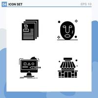 Modern Set of 4 Solid Glyphs Pictograph of account computer files mask digital Editable Vector Design Elements