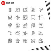 conjunto de 25 líneas comerciales paquete para desarrollo de comunicación por radio reloj de pared cronometrador elementos de diseño vectorial editables vector