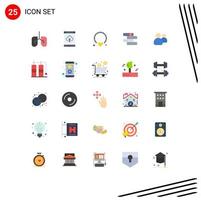 Mobile Interface Flat Color Set of 25 Pictograms of team group jewelry friends library Editable Vector Design Elements