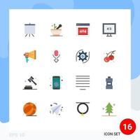 16 Thematic Vector Flat Colors and Editable Symbols of marketing digital error page announce display Editable Pack of Creative Vector Design Elements