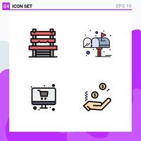 Stock Vector Icon Pack of 4 Line Signs and Symbols for chair shopping waiting mail monitor Editable Vector Design Elements