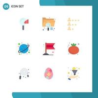 Mobile Interface Flat Color Set of 9 Pictograms of carnival space file saturn network Editable Vector Design Elements