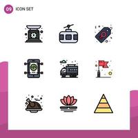 9 Thematic Vector Filledline Flat Colors and Editable Symbols of city development travel coding women sign Editable Vector Design Elements