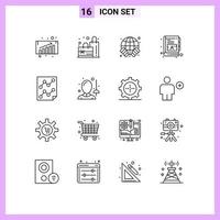 Modern Set of 16 Outlines and symbols such as paper data world analytics words Editable Vector Design Elements