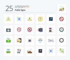 Public Signs 25 Flat Color icon pack including up. down. warning. direction. support vector