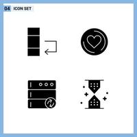 Pack of 4 Modern Solid Glyphs Signs and Symbols for Web Print Media such as change clock heart database timer Editable Vector Design Elements