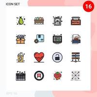 16 Universal Flat Color Filled Line Signs Symbols of bookmark rest card travel hotel Editable Creative Vector Design Elements