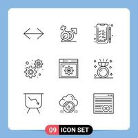 Outline Pack of 9 Universal Symbols of gear web identity settings development Editable Vector Design Elements