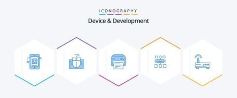 dispositivo y desarrollo 25 paquete de iconos azules que incluye wifi. documento. impresora. usuario. algoritmo vector