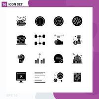 Editable Vector Line Pack of 16 Simple Solid Glyphs of laboratory cell engine biology search Editable Vector Design Elements