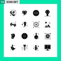 Modern Set of 16 Solid Glyphs and symbols such as gym dumbbell sign diet male Editable Vector Design Elements