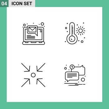 paquete de interfaz de usuario de 4 colores planos básicos de línea de relleno de la computadora expandir notificación termómetro elementos de diseño vectorial editables por correo vector