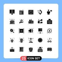 conjunto moderno de 25 glifos y símbolos sólidos, como avatar de tarjeta, educación en ciencias de la salud, elementos de diseño de vectores editables