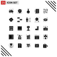 25 Universal Solid Glyphs Set for Web and Mobile Applications fried policy tube paper education Editable Vector Design Elements