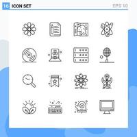 Outline Pack of 16 Universal Symbols of media wreath map science achievement Editable Vector Design Elements