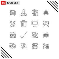 16 Thematic Vector Outlines and Editable Symbols of sweet indian earth dessert bowl Editable Vector Design Elements