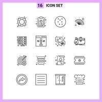 Pack of 16 Modern Outlines Signs and Symbols for Web Print Media such as coding star cross stitch server wind Editable Vector Design Elements