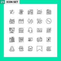 Mobile Interface Line Set of 25 Pictograms of finance clock firewall business frying pan Editable Vector Design Elements