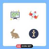 Editable Vector Line Pack of 4 Simple Flat Icons of internet easter spacecraft space rabbit Editable Vector Design Elements