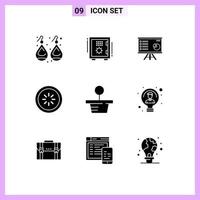 Group of 9 Solid Glyphs Signs and Symbols for communication report safe box marketing chart Editable Vector Design Elements