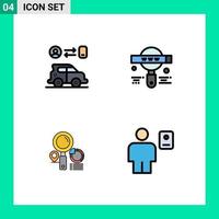 Mobile Interface Filledline Flat Color Set of 4 Pictograms of car location technology search graph Editable Vector Design Elements