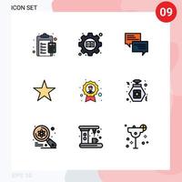 9 User Interface Filledline Flat Color Pack of modern Signs and Symbols of achievement star book bookmark bubble Editable Vector Design Elements