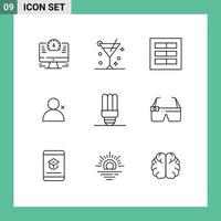 Group of 9 Outlines Signs and Symbols for lamp sets design twitter ux Editable Vector Design Elements