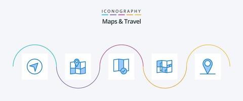 mapas y paquete de iconos de viaje azul 5 que incluye. mapa. alfiler. GPS vector