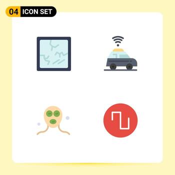 4 Universal Flat Icons Set for Web and Mobile Applications broken relaxation car beauty square Editable Vector Design Elements