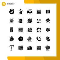 Group of 25 Modern Solid Glyphs Set for seo analysis instrument file data Editable Vector Design Elements