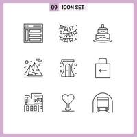 9 User Interface Outline Pack of modern Signs and Symbols of travel nature ribbon hiking countrey Editable Vector Design Elements