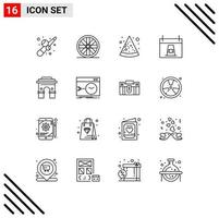 símbolos de iconos universales grupo de 16 contornos modernos de india cultura de pizza global vacaciones elementos de diseño de vectores editables