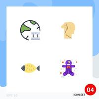 Set of 4 Vector Flat Icons on Grid for cloud sad network grief food Editable Vector Design Elements