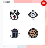 4 User Interface Filledline Flat Color Pack of modern Signs and Symbols of marketing recycle eye dustbin snack Editable Vector Design Elements