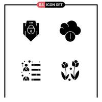 Universal Icon Symbols Group of 4 Modern Solid Glyphs of internet growth web security data flora Editable Vector Design Elements