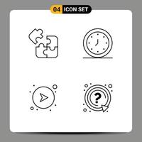 4 Universal Line Signs Symbols of business timer puzzle alert direction Editable Vector Design Elements