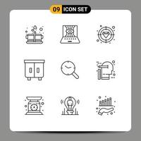 Pictogram Set of 9 Simple Outlines of interior drawer technic decor focus Editable Vector Design Elements