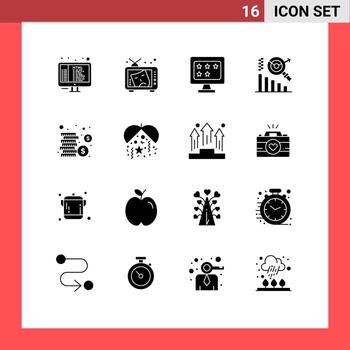 16 Universal Solid Glyphs Set for Web and Mobile Applications coins search paint graph star Editable Vector Design Elements