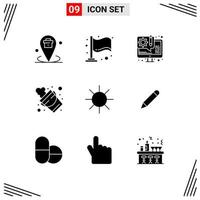 Set of 9 Modern UI Icons Symbols Signs for logo tool design firefighter bucket Editable Vector Design Elements