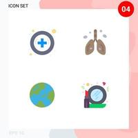 paquete de iconos planos de 4 símbolos universales de contaminación del globo del hospital elementos de diseño de vectores editables de vidrio pulmonar