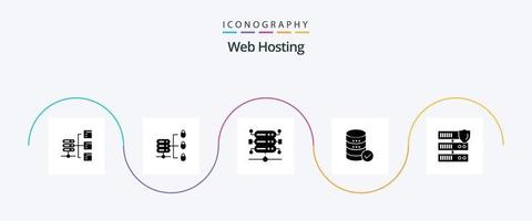 Web Hosting Glyph 5 Icon Pack Including web. security . security. hosting . server vector