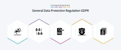 paquete de iconos gdpr 25 glyph que incluye seguridad. gdpr datos . proyecto vector