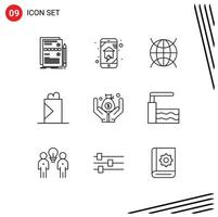 Group of 9 Modern Outlines Set for insurance fast food home wifi fast food iot Editable Vector Design Elements