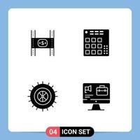 Mobile Interface Solid Glyph Set of 4 Pictograms of budget mixer money controller tire Editable Vector Design Elements