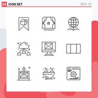 Editable Vector Line Pack of 9 Simple Outlines of new compose globe cloud web Editable Vector Design Elements