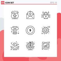 Pictogram Set of 9 Simple Outlines of astronomy dollar internet coin column Editable Vector Design Elements