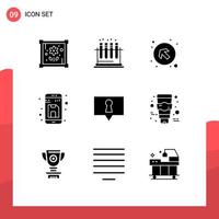 Pack of 9 creative Solid Glyphs of private up arrows storage document Editable Vector Design Elements