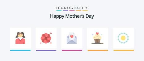 feliz día de la madre paquete de 5 iconos planos que incluye. mamá. mala pulsera. diseño de iconos creativos vector